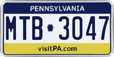 PA license plate MTB3047