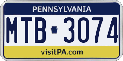PA license plate MTB3074