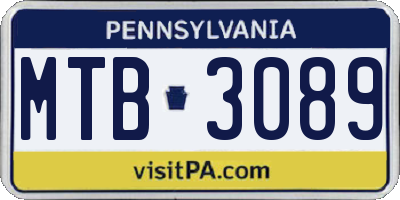 PA license plate MTB3089