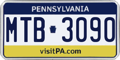 PA license plate MTB3090