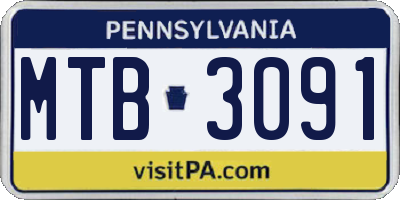 PA license plate MTB3091