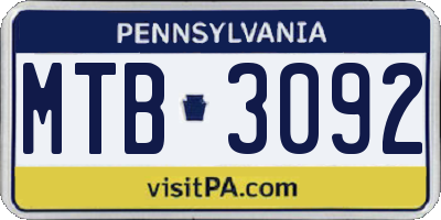 PA license plate MTB3092