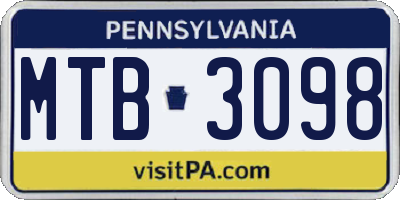 PA license plate MTB3098