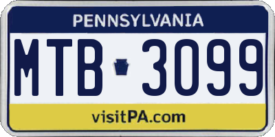 PA license plate MTB3099