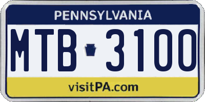 PA license plate MTB3100