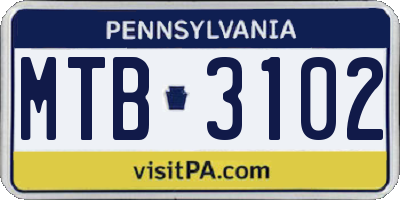 PA license plate MTB3102