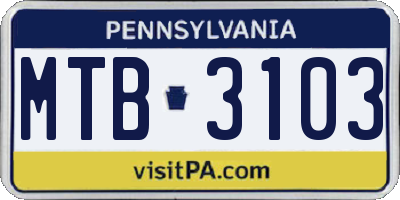 PA license plate MTB3103