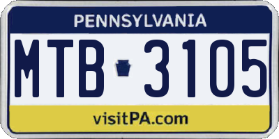PA license plate MTB3105