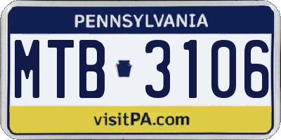 PA license plate MTB3106