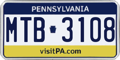 PA license plate MTB3108