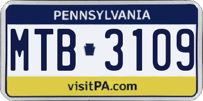 PA license plate MTB3109