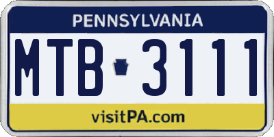 PA license plate MTB3111