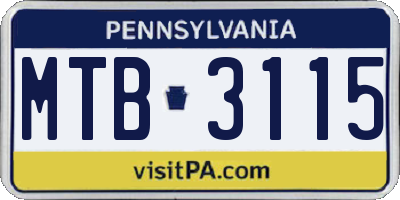 PA license plate MTB3115