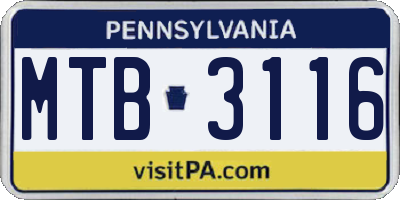 PA license plate MTB3116