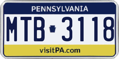 PA license plate MTB3118