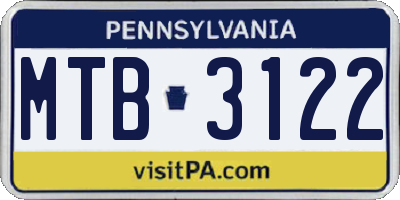PA license plate MTB3122