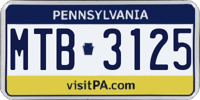 PA license plate MTB3125