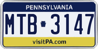 PA license plate MTB3147