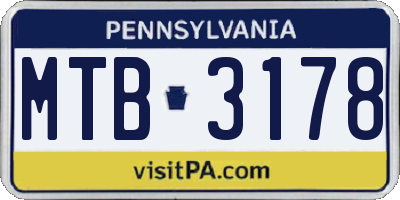 PA license plate MTB3178