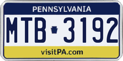 PA license plate MTB3192