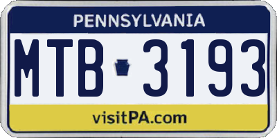 PA license plate MTB3193
