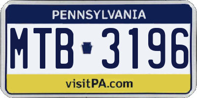 PA license plate MTB3196