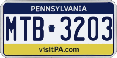 PA license plate MTB3203