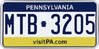 PA license plate MTB3205