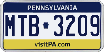 PA license plate MTB3209