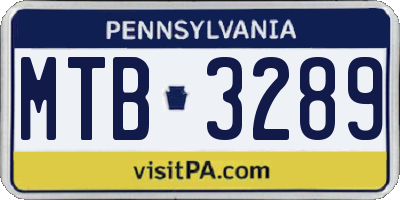 PA license plate MTB3289