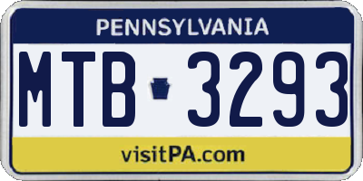 PA license plate MTB3293