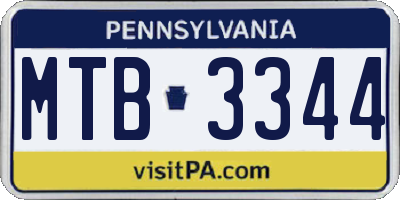 PA license plate MTB3344