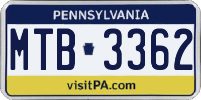 PA license plate MTB3362