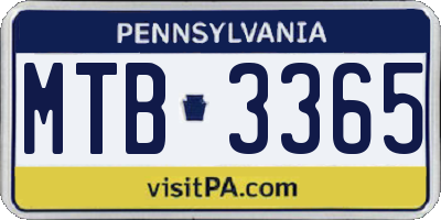 PA license plate MTB3365