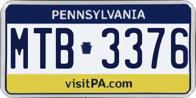 PA license plate MTB3376