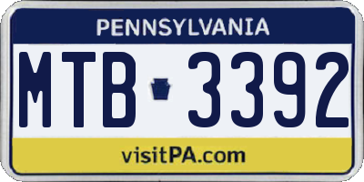 PA license plate MTB3392