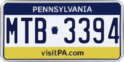 PA license plate MTB3394