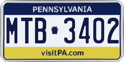 PA license plate MTB3402