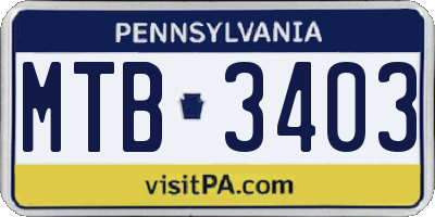 PA license plate MTB3403