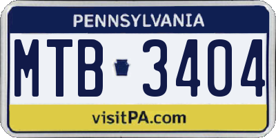 PA license plate MTB3404