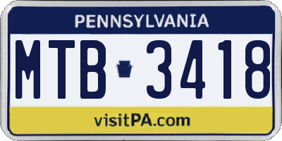 PA license plate MTB3418
