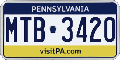 PA license plate MTB3420