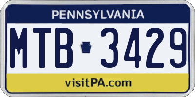PA license plate MTB3429
