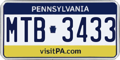 PA license plate MTB3433