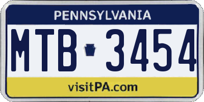PA license plate MTB3454