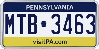 PA license plate MTB3463
