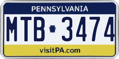 PA license plate MTB3474