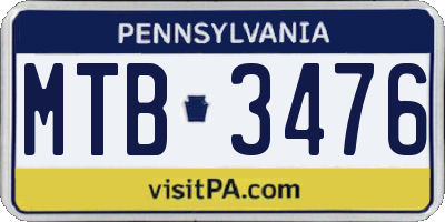 PA license plate MTB3476