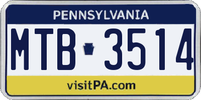 PA license plate MTB3514
