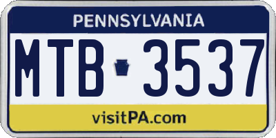 PA license plate MTB3537
